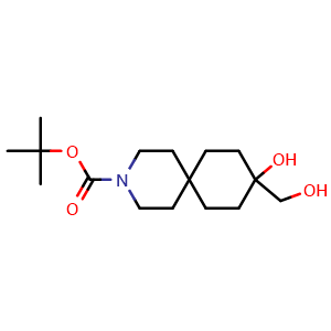 Chemical structure of tert-butyl 9-hydroxy-9-(hydroxymethyl)-3-azaspiro[5.5]undecane-3-carboxylate , CAS 2920399-53-5, AChemBlock V154078