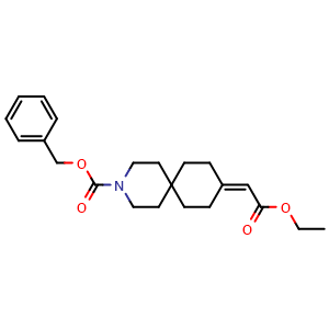 Chemical structure of benzyl 9-(2-ethoxy-2-oxo-ethylidene)-3-azaspiro[5.5]undecane-3-carboxylate , CAS 2085748-20-3, AChemBlock V154082