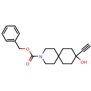 Chemical structure of benzyl 9-ethynyl-9-hydroxy-3-azaspiro[5.5]undecane-3-carboxylate , CAS 2920391-67-7, AChemBlock V154083