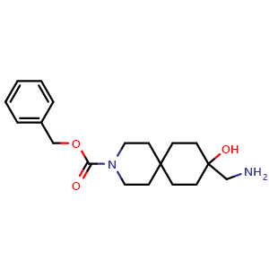 Chemical structure of benzyl 9-(aminomethyl)-9-hydroxy-3-azaspiro[5.5]undecane-3-carboxylate , CAS 2920403-67-2, AChemBlock V154087