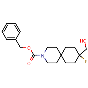 Chemical structure of benzyl 9-fluoro-9-(hydroxymethyl)-3-azaspiro[5.5]undecane-3-carboxylate , CAS 2920426-84-0, AChemBlock V154088
