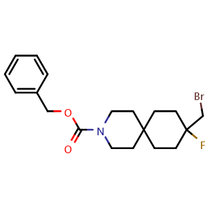 Chemical structure of benzyl 9-(bromomethyl)-9-fluoro-3-azaspiro[5.5]undecane-3-carboxylate , CAS 2920399-72-8, AChemBlock V154089