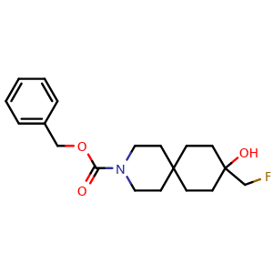 Chemical structure of benzyl 9-(fluoromethyl)-9-hydroxy-3-azaspiro[5.5]undecane-3-carboxylate , CAS 2920436-60-6, AChemBlock V154091