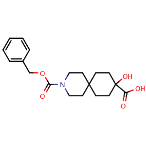 Chemical structure of 3-benzyloxycarbonyl-9-hydroxy-3-azaspiro[5.5]undecane-9-carboxylic acid , CAS 2920414-34-0, AChemBlock V154092