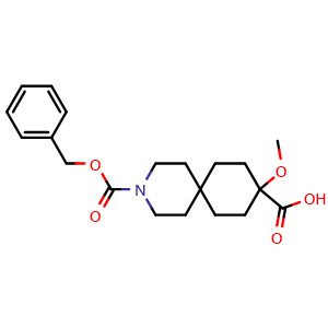 Chemical structure of 3-benzyloxycarbonyl-9-methoxy-3-azaspiro[5.5]undecane-9-carboxylic acid , CAS 2920401-69-8, AChemBlock V154093