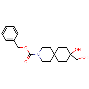 Chemical structure of benzyl 9-hydroxy-9-(hydroxymethyl)-3-azaspiro[5.5]undecane-3-carboxylate , CAS 2920427-85-4, AChemBlock V154094