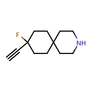 Chemical structure of 9-ethynyl-9-fluoro-3-azaspiro[5.5]undecane , CAS 2920403-73-0, AChemBlock V154099