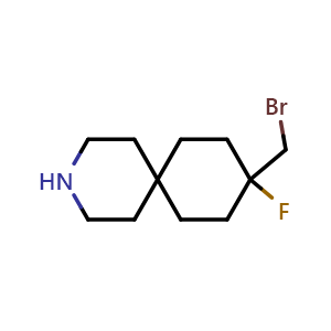 Chemical structure of 9-(bromomethyl)-9-fluoro-3-azaspiro[5.5]undecane , CAS 2920436-66-2, AChemBlock V154104