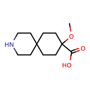 Chemical structure of 9-methoxy-3-azaspiro[5.5]undecane-9-carboxylic acid , CAS 2920407-95-8, AChemBlock V154107