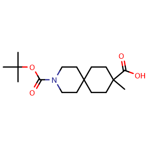 Chemical structure of 3-tert-butoxycarbonyl-9-methyl-3-azaspiro[5.5]undecane-9-carboxylic acid , CAS 2920416-08-4, AChemBlock V154109