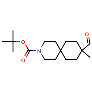Chemical structure of tert-butyl 9-formyl-9-methyl-3-azaspiro[5.5]undecane-3-carboxylate , CAS 2920414-58-8, AChemBlock V154112