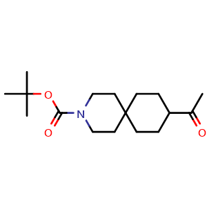 Chemical structure of tert-butyl 9-acetyl-3-azaspiro[5.5]undecane-3-carboxylate , CAS 2920391-77-9, AChemBlock V154113