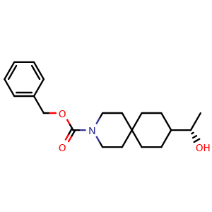 Chemical structure of benzyl 9-[(1R)-1-aminoethyl]-3-azaspiro[5.5]undecane-3-carboxylate , CAS 2920220-14-8, AChemBlock V154117