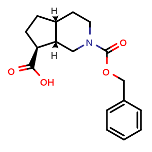 Chemical structure of (4aR,7S,7aS)-2-benzyloxycarbonyl-1,3,4,4a,5,6,7,7a-octahydrocyclopenta[c]pyridine-7-carboxylic acid , CAS 2920238-86-2, AChemBlock V154183