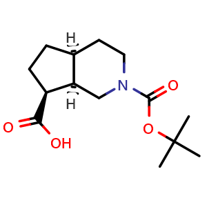 Chemical structure of (4aS,7S,7aR)-2-tert-butoxycarbonyl-1,3,4,4a,5,6,7,7a-octahydrocyclopenta[c]pyridine-7-carboxylic acid , CAS 2920231-86-1, AChemBlock V154185