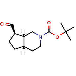 Chemical structure of tert-butyl (4aS,7R,7aR)-7-formyl-1,3,4,4a,5,6,7,7a-octahydrocyclopenta[c]pyridine-2-carboxylate , CAS 2920179-91-3, AChemBlock V154200
