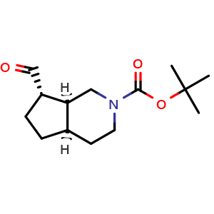 Chemical structure of tert-butyl (4aR,7S,7aS)-7-formyl-1,3,4,4a,5,6,7,7a-octahydrocyclopenta[c]pyridine-2-carboxylate , CAS 2920232-20-6, AChemBlock V154203