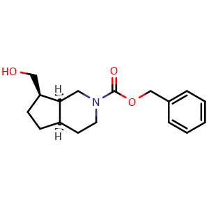 Chemical structure of benzyl rel-(4aS,7S,7aR)-7-(hydroxymethyl)-1,3,4,4a,5,6,7,7a-octahydrocyclopenta[c]pyridine-2-carboxylate , CAS 2920399-54-6, AChemBlock V154205