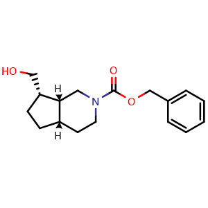 Chemical structure of benzyl (4aS,7S,7aR)-7-(hydroxymethyl)-1,3,4,4a,5,6,7,7a-octahydrocyclopenta[c]pyridine-2-carboxylate , CAS 2920198-39-4, AChemBlock V154207