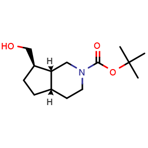 Chemical structure of tert-butyl (4aS,7R,7aR)-7-(hydroxymethyl)-1,3,4,4a,5,6,7,7a-octahydrocyclopenta[c]pyridine-2-carboxylate , CAS 2920180-09-0, AChemBlock V154210