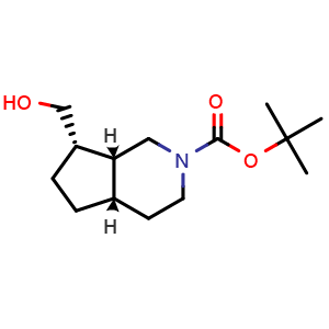 Chemical structure of tert-butyl (4aS,7S,7aR)-7-(hydroxymethyl)-1,3,4,4a,5,6,7,7a-octahydrocyclopenta[c]pyridine-2-carboxylate , CAS 2920187-72-8, AChemBlock V154211