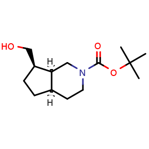 Chemical structure of tert-butyl (4aR,7R,7aS)-7-(hydroxymethyl)-1,3,4,4a,5,6,7,7a-octahydrocyclopenta[c]pyridine-2-carboxylate , CAS 2920187-45-5, AChemBlock V154212