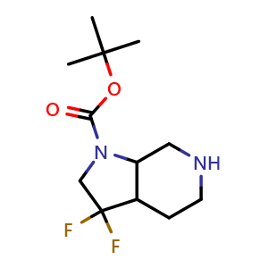 Chemical structure of tert-butyl 3,3-difluoro-3a,4,5,6,7,7a-hexahydro-2H-pyrrolo[2,3-c]pyridine-1-carboxylate , CAS 2920399-64-8, AChemBlock V154224