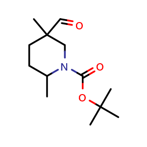 Chemical structure of tert-butyl 5-formyl-2,5-dimethyl-piperidine-1-carboxylate , CAS 2920428-20-0, AChemBlock V154261