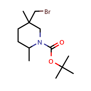 Chemical structure of tert-butyl 5-(bromomethyl)-2,5-dimethyl-piperidine-1-carboxylate , CAS 2920404-42-6, AChemBlock V154262