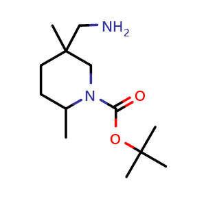 Chemical structure of tert-butyl 5-(aminomethyl)-2,5-dimethyl-piperidine-1-carboxylate , CAS 2920415-15-0, AChemBlock V154263