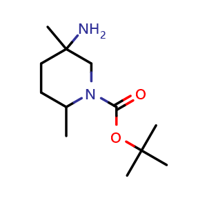 Chemical structure of tert-butyl 5-amino-2,5-dimethyl-piperidine-1-carboxylate , CAS 2827379-23-5, AChemBlock V154266