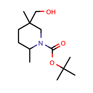 Chemical structure of tert-butyl 5-(hydroxymethyl)-2,5-dimethyl-piperidine-1-carboxylate , CAS 2920424-42-4, AChemBlock V154267