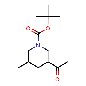 Chemical structure of tert-butyl 3-acetyl-5-methyl-piperidine-1-carboxylate , CAS 2138020-23-0, AChemBlock V154278