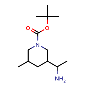 Chemical structure of tert-butyl 3-(1-aminoethyl)-5-methyl-piperidine-1-carboxylate , CAS 2022498-30-0, AChemBlock V154280