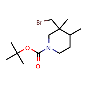 Chemical structure of tert-butyl 3-(bromomethyl)-3,4-dimethyl-piperidine-1-carboxylate , CAS 2920395-68-0, AChemBlock V154302