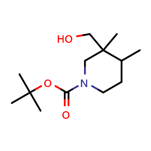 Chemical structure of tert-butyl 3-(hydroxymethyl)-3,4-dimethyl-piperidine-1-carboxylate , CAS 2920415-39-8, AChemBlock V154303