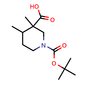 Chemical structure of 1-tert-butoxycarbonyl-3,4-dimethyl-piperidine-3-carboxylic acid , CAS 2021532-62-5, AChemBlock V154304