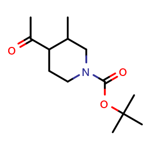 Chemical structure of tert-butyl 4-acetyl-3-methyl-piperidine-1-carboxylate , CAS 953045-51-7, AChemBlock V154315
