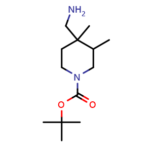 Chemical structure of tert-butyl 4-(aminomethyl)-3,4-dimethyl-piperidine-1-carboxylate , CAS 2920399-81-9, AChemBlock V154321