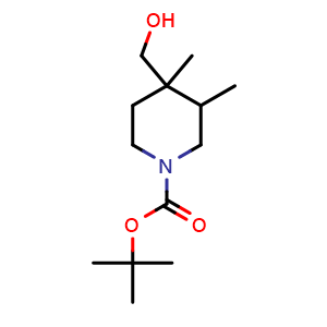 Chemical structure of tert-butyl 4-(hydroxymethyl)-3,4-dimethyl-piperidine-1-carboxylate , CAS 2920404-68-6, AChemBlock V154322