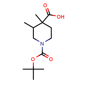 Chemical structure of 1-tert-butoxycarbonyl-3,4-dimethyl-piperidine-4-carboxylic acid , CAS 2920436-98-0, AChemBlock V154323