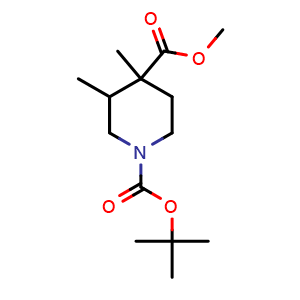 Chemical structure of O1-tert-butyl O4-methyl 3,4-dimethylpiperidine-1,4-dicarboxylate , CAS 2920399-33-1, AChemBlock V154324