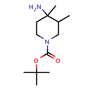 Chemical structure of tert-butyl 4-amino-3,4-dimethyl-piperidine-1-carboxylate , CAS 2827514-19-0, AChemBlock V154325