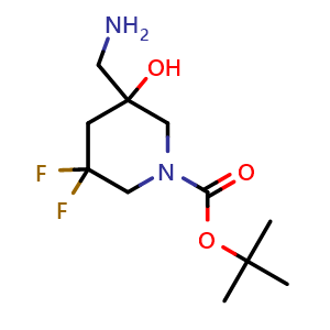 Chemical structure of tert-butyl 3-(aminomethyl)-5,5-difluoro-3-hydroxy-piperidine-1-carboxylate , CAS 2920415-43-4, AChemBlock V154329