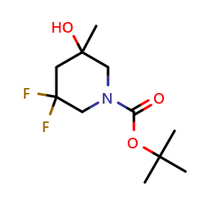 Chemical structure of tert-butyl 3,3-difluoro-5-hydroxy-5-methyl-piperidine-1-carboxylate , CAS 2920397-20-0, AChemBlock V154334