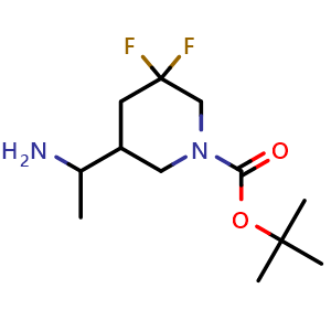 Chemical structure of tert-butyl 5-(1-aminoethyl)-3,3-difluoro-piperidine-1-carboxylate , CAS 2920399-56-8, AChemBlock V154336