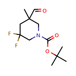 Chemical structure of tert-butyl 3,3-difluoro-5-formyl-5-methyl-piperidine-1-carboxylate , CAS 2920402-37-3, AChemBlock V154340