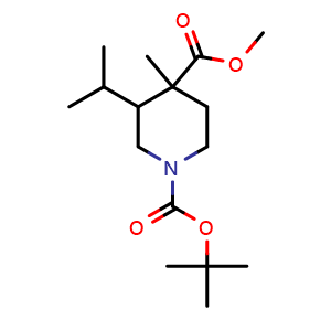 Chemical structure of O1-tert-butyl O4-methyl 3-isopropyl-4-methyl-piperidine-1,4-dicarboxylate , CAS 2920424-51-5, AChemBlock V154364