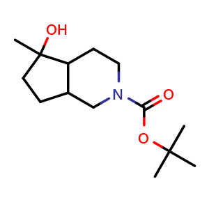 Chemical structure of tert-butyl 5-hydroxy-5-methyl-3,4,4a,6,7,7a-hexahydro-1H-cyclopenta[c]pyridine-2-carboxylate , CAS 2708292-74-2, AChemBlock V154378