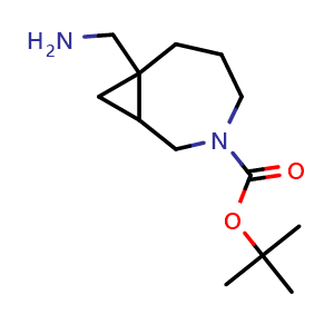 Chemical structure of tert-butyl 7-(aminomethyl)-3-azabicyclo[5.1.0]octane-3-carboxylate , CAS 2920404-91-5, AChemBlock V154383